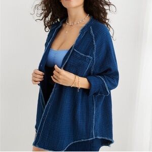 aerie Blue Gauze Indigo Blouse Size XL